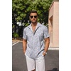 image:imageCOOFANDY Mens Linen Shirts Short Sleeve Casual Shirts Button Down Shirt for Men Beach Summer Wedding ShirtLeafgrey