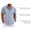 image:imageCOOFANDY Mens Linen Shirts Short Sleeve Casual Shirts Button Down Shirt for Men Beach Summer Wedding ShirtLight Denim Blue