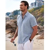 image:imageCOOFANDY Mens Linen Shirts Short Sleeve Casual Shirts Button Down Shirt for Men Beach Summer Wedding ShirtLight Denim Blue