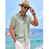 image:imageCOOFANDY Mens Linen Shirts Short Sleeve Casual Shirts Button Down Shirt for Men Beach Summer Wedding ShirtLight Green
