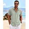 image:imageCOOFANDY Mens Linen Shirts Short Sleeve Casual Shirts Button Down Shirt for Men Beach Summer Wedding ShirtLight Green
