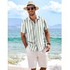 image:imageCOOFANDY Mens Linen Shirts Short Sleeve Casual Shirts Button Down Shirt for Men Beach Summer Wedding ShirtLight Greenwhite Stripes