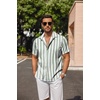 image:imageCOOFANDY Mens Linen Shirts Short Sleeve Casual Shirts Button Down Shirt for Men Beach Summer Wedding ShirtLight Greenwhite Stripes