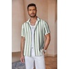 image:imageCOOFANDY Mens Linen Shirts Short Sleeve Casual Shirts Button Down Shirt for Men Beach Summer Wedding ShirtLight Greenwhite Stripes