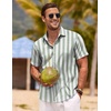 image:imageCOOFANDY Mens Linen Shirts Short Sleeve Casual Shirts Button Down Shirt for Men Beach Summer Wedding ShirtLight Greenwhite Stripes