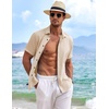 image:imageCOOFANDY Mens Linen Shirts Short Sleeve Casual Shirts Button Down Shirt for Men Beach Summer Wedding ShirtLight Khaki