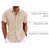 image:imageCOOFANDY Mens Linen Shirts Short Sleeve Casual Shirts Button Down Shirt for Men Beach Summer Wedding ShirtLight Khaki