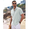 image:imageCOOFANDY Mens Linen Shirts Short Sleeve Casual Shirts Button Down Shirt for Men Beach Summer Wedding ShirtMint Blue