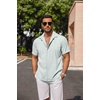 image:imageCOOFANDY Mens Linen Shirts Short Sleeve Casual Shirts Button Down Shirt for Men Beach Summer Wedding ShirtMint Blue