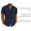 image:imageCOOFANDY Mens Linen Shirts Short Sleeve Casual Shirts Button Down Shirt for Men Beach Summer Wedding ShirtNavy Blue