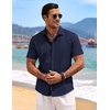 image:imageCOOFANDY Mens Linen Shirts Short Sleeve Casual Shirts Button Down Shirt for Men Beach Summer Wedding ShirtNavy Blue