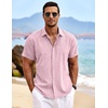 image:imageCOOFANDY Mens Linen Shirts Short Sleeve Casual Shirts Button Down Shirt for Men Beach Summer Wedding ShirtPink