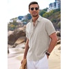 image:imageCOOFANDY Mens Linen Shirts Short Sleeve Casual Shirts Button Down Shirt for Men Beach Summer Wedding ShirtStone