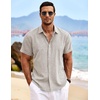image:imageCOOFANDY Mens Linen Shirts Short Sleeve Casual Shirts Button Down Shirt for Men Beach Summer Wedding ShirtStone