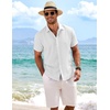 image:imageCOOFANDY Mens Linen Shirts Short Sleeve Casual Shirts Button Down Shirt for Men Beach Summer Wedding ShirtWhiteall White