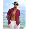 image:imageCOOFANDY Mens Linen Shirts Short Sleeve Casual Shirts Button Down Shirt for Men Beach Summer Wedding ShirtWine Red