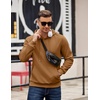 image:imageCOOFANDY Mens Long Sleeve Hooded Sweatshirt Casual Lightweight Hoodies Pullover Textured Drawstring Hoodie with Kanga PocketLight Brown