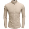 image:imageCOOFANDY Mens Long Sleeve Oxford Dress Shirts Button Down Shirt Casual Band Collar ShirtsKhaki