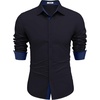 image:imageCOOFANDY Mens Long Sleeve Wrinkle Free Dress Shirts Inner Contrast Business Casual Button Down ShirtDeep Blue