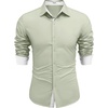 image:imageCOOFANDY Mens Long Sleeve Wrinkle Free Dress Shirts Inner Contrast Business Casual Button Down ShirtLight Green