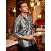 image:imageCOOFANDY Mens Luxury Dress Shirt Long Sleeve Prom Wedding Party Shiny Button Down Shirts Silver Grey