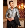 image:imageCOOFANDY Mens Luxury Dress Shirt Long Sleeve Prom Wedding Party Shiny Button Down Shirts Silver Grey