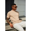 image:imageCOOFANDY Mens Mock Turtleneck T Shirt Short Sleeve Slim Fit Basic Casual Solid Color Pullover TeeAkhaki