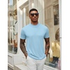 image:imageCOOFANDY Mens Mock Turtleneck T Shirt Short Sleeve Slim Fit Basic Casual Solid Color Pullover TeeAlight Blue