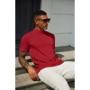 image:imageCOOFANDY Mens Mock Turtleneck T Shirt Short Sleeve Slim Fit Basic Casual Solid Color Pullover TeeAwine Red