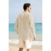 image:imageCOOFANDY Mens Oxford Shirts Long Sleeve Casual Button Down Shirts Band Collar Dress Shirt with PocketKhaki