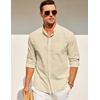 image:imageCOOFANDY Mens Oxford Shirts Long Sleeve Casual Button Down Shirts Band Collar Dress Shirt with PocketKhaki