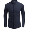 image:imageCOOFANDY Mens Oxford Shirts Long Sleeve Casual Button Down Shirts Band Collar Dress Shirt with PocketNavy Blue