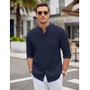 image:imageCOOFANDY Mens Oxford Shirts Long Sleeve Casual Button Down Shirts Band Collar Dress Shirt with PocketNavy Blue
