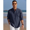 image:imageCOOFANDY Mens Oxford Shirts Long Sleeve Casual Button Down Shirts Band Collar Dress Shirt with PocketNavy Blue