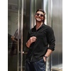 image:imageCOOFANDY Mens Shirt Slim Fit Dress Solid Button Down Work Business with Pockets 01Black Large Long Sleeve