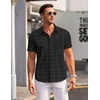 image:imageCOOFANDY Mens Short Sleeve Button Down Shirts Wrinkle Free Dress Shirts Casual Polka Dot Print Shirt with PocketBlack Plaid