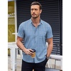 image:imageCOOFANDY Mens Short Sleeve Button Down Shirts Wrinkle Free Dress Shirts Casual Polka Dot Print Shirt with PocketBlue Plaid