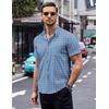 image:imageCOOFANDY Mens Short Sleeve Button Down Shirts Wrinkle Free Dress Shirts Casual Polka Dot Print Shirt with PocketBlue Plaid