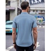 image:imageCOOFANDY Mens Short Sleeve Button Down Shirts Wrinkle Free Dress Shirts Casual Polka Dot Print Shirt with PocketBlue Plaid