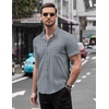 image:imageCOOFANDY Mens Short Sleeve Button Down Shirts Wrinkle Free Dress Shirts Casual Polka Dot Print Shirt with PocketGrey Plaid