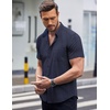 image:imageCOOFANDY Mens Short Sleeve Button Down Shirts Wrinkle Free Dress Shirts Casual Polka Dot Print Shirt with PocketNavy Blue