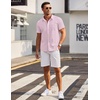 image:imageCOOFANDY Mens Short Sleeve Button Down Shirts Wrinkle Free Dress Shirts Casual Polka Dot Print Shirt with PocketPink