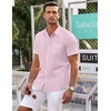 image:imageCOOFANDY Mens Short Sleeve Button Down Shirts Wrinkle Free Dress Shirts Casual Polka Dot Print Shirt with PocketPink