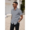 image:imageCOOFANDY Mens Short Sleeve Casual Button Down Shirt Business Untucked Dress Shirts with PocketBlack Grey Wihtesquare