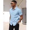 image:imageCOOFANDY Mens Short Sleeve Casual Button Down Shirt Business Untucked Dress Shirts with PocketLight Blue