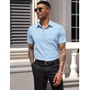 image:imageCOOFANDY Mens Short Sleeve Casual Button Down Shirt Business Untucked Dress Shirts with PocketLight Blue