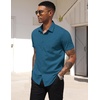 image:imageCOOFANDY Mens Short Sleeve Casual Button Down Shirt Business Untucked Dress Shirts with PocketTeal