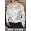 image:imageCOOFANDY Mens Silk Satin Dress Shirts Jacquard Long Sleeve Floral Button Up Shirts Party Prom Wedding ShirtBeige