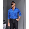 image:imageCOOFANDY Mens Silk Satin Dress Shirts Jacquard Long Sleeve Floral Button Up Shirts Party Prom Wedding ShirtBlue Twist