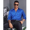 image:imageCOOFANDY Mens Silk Satin Dress Shirts Jacquard Long Sleeve Floral Button Up Shirts Party Prom Wedding ShirtBlue Twist